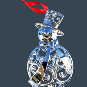 Ornament Lenox Snowman Sparkle Scroll Multi Crystal Silverplate Christmas Holida